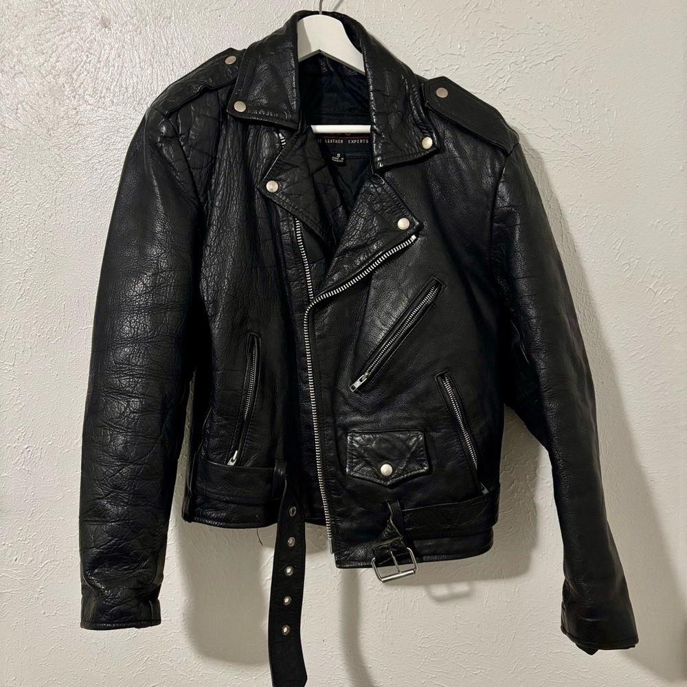 Wilson Black Leather Motorcycle Jacket with Asymmetrical Zipper S